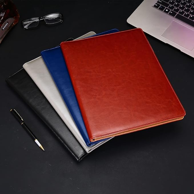 Handsome Leather Portfolio Folder,Resume Folder-Interview/Conference Document Organizer & Business Card Holder,Letter/A4 Size Writing Pad Holder & Office Conference Notepad Clipboard Folder (Blue)