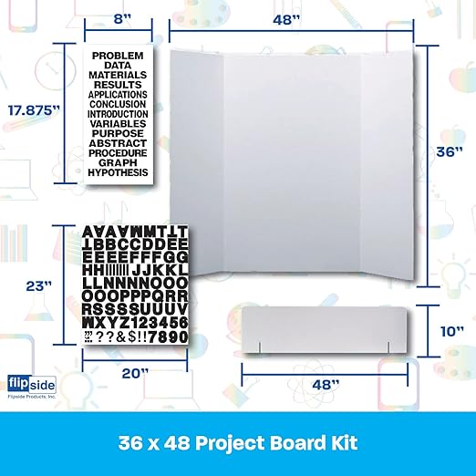 Flipside Products 36" x 48" Project Board Kit, 10 Pack, School Presentation Display Board and Supplies, Trifold Kits, Letters, Titles, Header Display, Presentation, All in One