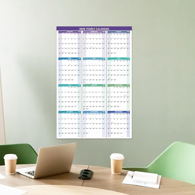 2026 Yearly Wall Calendar - 2026 Calendar, 2026 Wall Calendar 12month, Jan. 2026 to Dec. 2026, 34.2" x 22.8" (Open), Vertical, Thick Paper, Double-sides Round Stickers, Holidays & Julian Dates