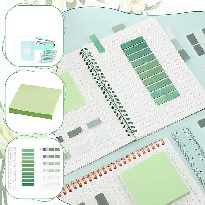 Eersida 74 Pcs Aesthetic School Supplies with Large Pencil Pouch 5 Ink Gel Pens 12 Highlighters 6 Mechanical Pencils 0.5mm 9 Color Pens 4 Note Pads Set for Student Stationary (Green,Nature Style)