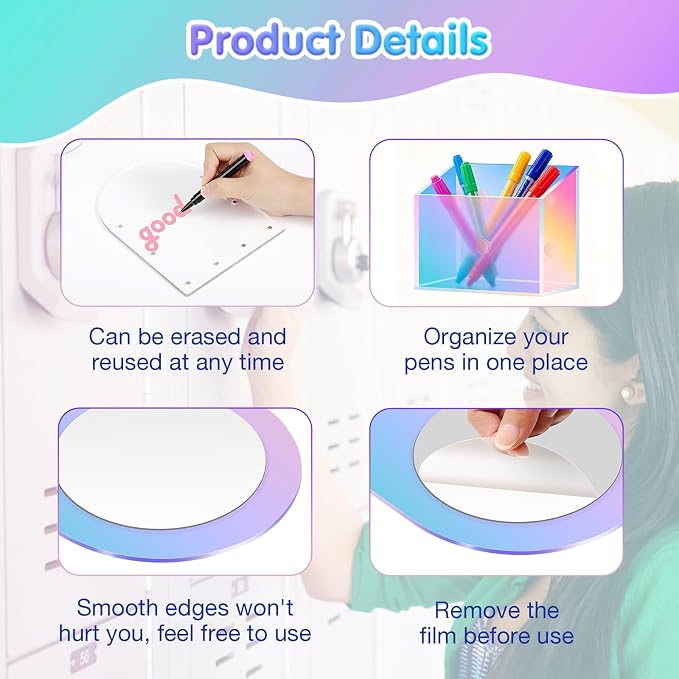 MoKo Locker Accessories Set, Back to School Supplies College Essentials Includes Magnetic Acrylic Board, Locker Mirror, Markers Holder, Marker Pens and Locker Magnets, Colorful