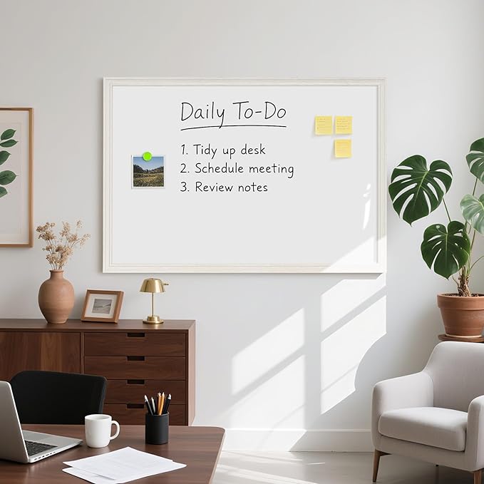 Large White Board for Wall, 46.5''x34.7'' Magnetic Dry Erase Board, 4'x3' Decorative Whiteboard with White Vintage Wooden Frame, Hanging Writing Board for Home Office School Classroom
