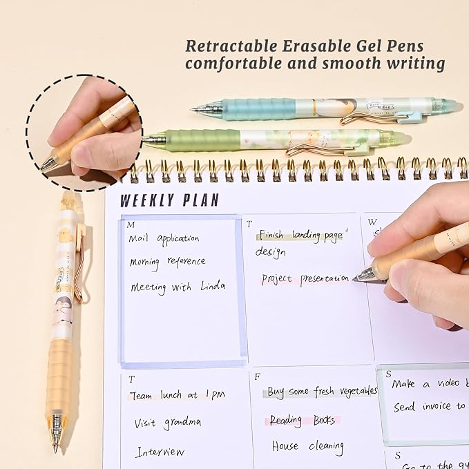 M&G 12Pcs Cute Erasable Gel Pens, 0.5mm Fine Point Retractable Pen, Smooth Writing Quick Dry Black Ink Pens for School Office Home Supplies (Black Ink)
