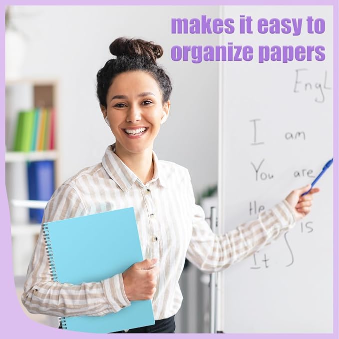 Seajan 6 Pcs 10 Pocket Folder Pastel Sturdy Plastic Spiral Portfolio Multi Pocket Folder Pink Purple Organizer Document Folders Plastic Spiral Project Organizer for School Office