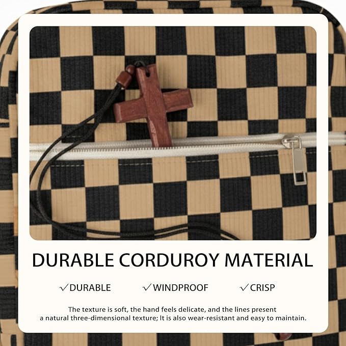 Bible Cover Case for Women Corduroy Bible Case for Girls Large Bible Cover with Handle Bible Study Supplies Accessories Christian Gifts for Women (Black Brown-Checkered, Medium)