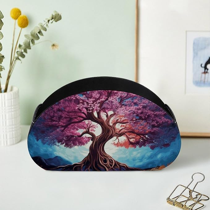 Color Tree Remote Control Holder TV Remote Caddy with 5 Compartments PU Leather Storage Box Stylish Desk Organizer for TV/DVD/Accessories Desk Office Supplies Home