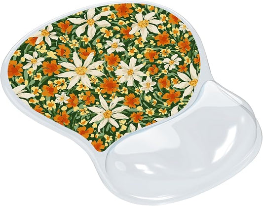 AUPET Ergonomic Mouse Pad with Gel Wrist Support – Non-Slip Mouse Mat with Comfortable Memory Gel Cushion – Relieves Wrist Pain – Designer Pattern for Home Office & Gaming (Sunny Daisy Patch)