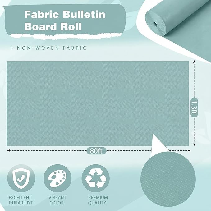 Breling 16 inch x 80 ft Fabric Bulletin Board Roll for Classroom Waterproof Non-Woven Fabric Background Roll Anti-Wrinkle Bulletin Board Background for Back to School Wall Decor DIY Craft(Teal)