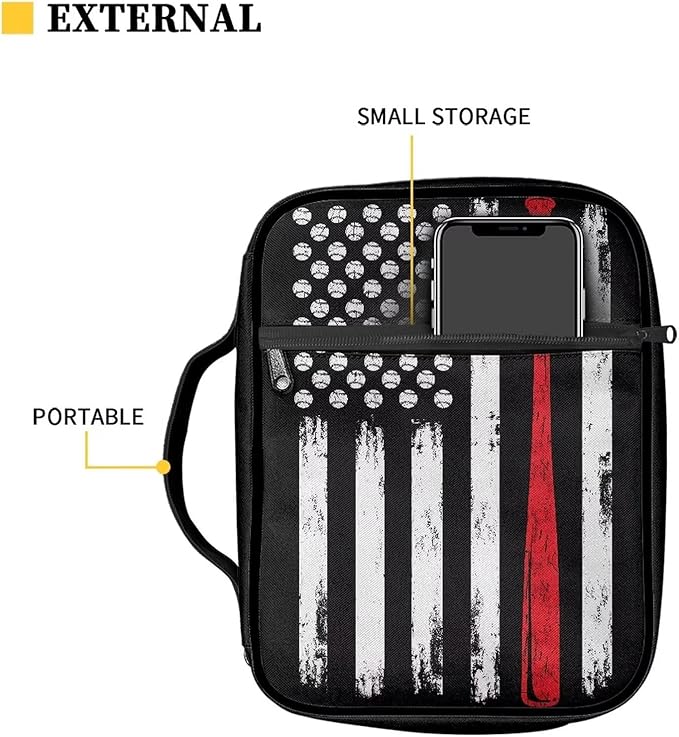 Suobstales Baseball American Flag Bible Covers for Women Men Bible Case Bible Bag Tote Book Carrying Case Bible Accessories with Handle and Zippered Pocket