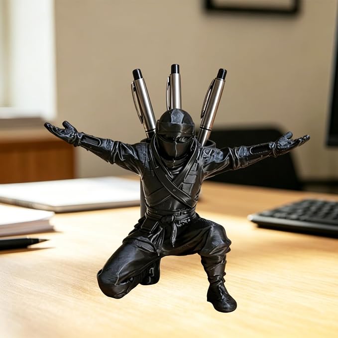 Ninja Pen Holder Desk Organizer–Unique Pen Stand, 3D Printed Cool Desk Decor Office Accessories for Men Women (Black)