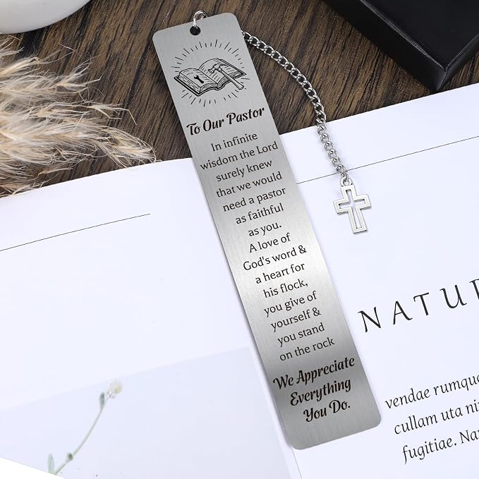 Bookmarks Pastor Appreciation Gifts - Christian Metal Book Mark for Reading Men Women Religious Page Markers with Cross Pendant for Pastors Wife Birthday Retirement Thanksgiving Christmas