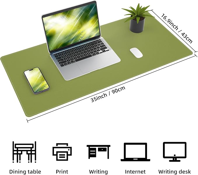 AFIING Cork Desk Mat, 35.4" x 17", Olive Green,Desk pad Protector | Dual-Sided Cork & PU Leather, Large Mouse Pad, Non-Slip & Waterproof