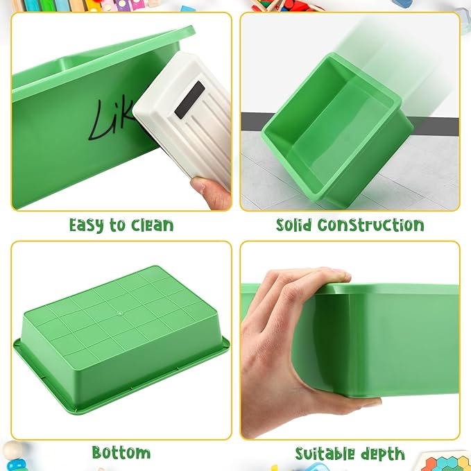 Hoteam 10 Pcs Flat Storage Organizer Tray Bin Paper Tray for Classroom Plastic Stackable File Organizer for School Office Teacher Book Organization(Green,13.78 x 9.84 x 3.15 Inch)