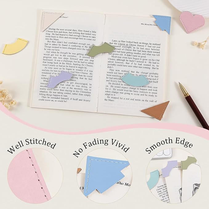 8 Pcs Colorful Geometric Shaped Leather Bookmarks, Stylish Corner Page Accessories, Geometric Themed Book Page Holders, Durable Book Markers for Reading, Reading Gifts for Women Teens & Book Lovers