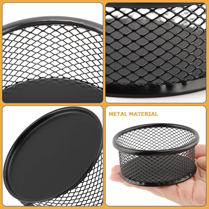 Paper Clip Holder, Stackable Mesh Desk Organizer, 4 Pack Black Metal Dispenser Organizer Box for Desk Office Binder Supplies & Small Accessories(SIZE:Round)