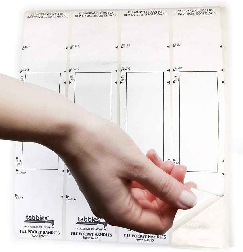 Tabbies File Pocket Handles, 9.63 X 2, White, 4/Sheet, 12 Sheets/Pack