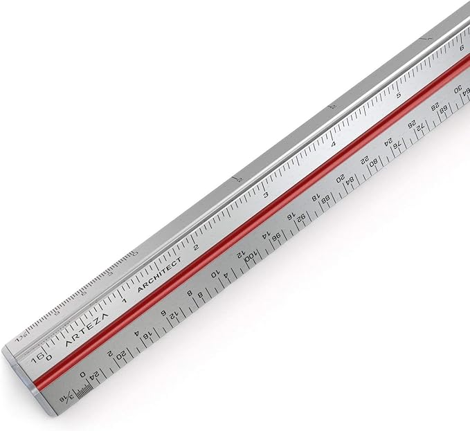 ARTEZA Architectural Scale Ruler – 12-Inch Triangular Ruler, Anodized Aluminum Tool with Laser-Etched Markings for Blueprints & Tech Drawings