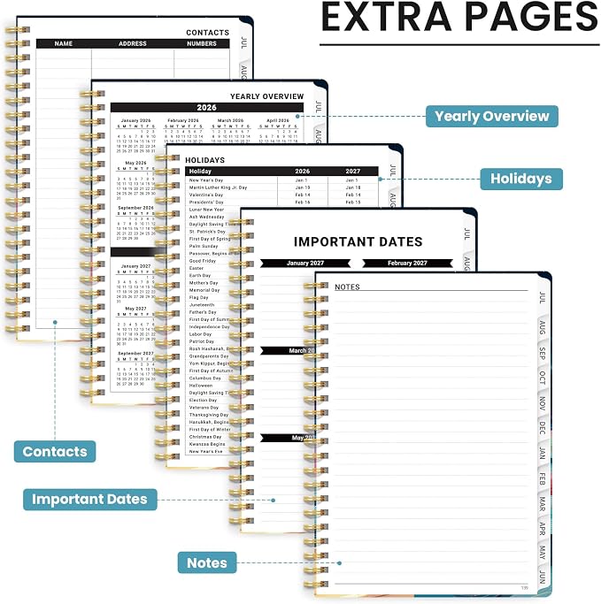 Planner 2026-2027, Monthly and Weekly Calendar Academic Planner July 2026 - June 2027, Hardcover Student Teacher Planning Agenda Book with Tabs, Perfect for Office School Supplies, A5 (6.3" x 8.5") - Waves Horses