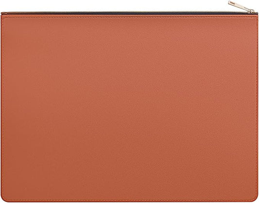 PU Leather A4 File Folder Zipper Document Holder Envelope Folder Case for Receipt Contract (1, Brown)