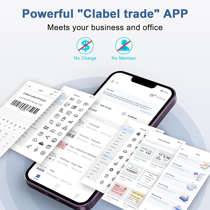 CLABEL 221B Label Maker Machine with 1Rolls 40 * 30mm Labels and 6 Rolls 50 * 80mm Thermal Labels
