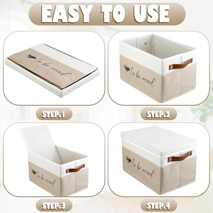 Marsui Book Lover Gifts TBR Book Storage Basket with Lids to Be Read List Storage Bin Bookish Accessories Bookworm Gift for Club Members Student Teacher Reading Accessories (Camel)