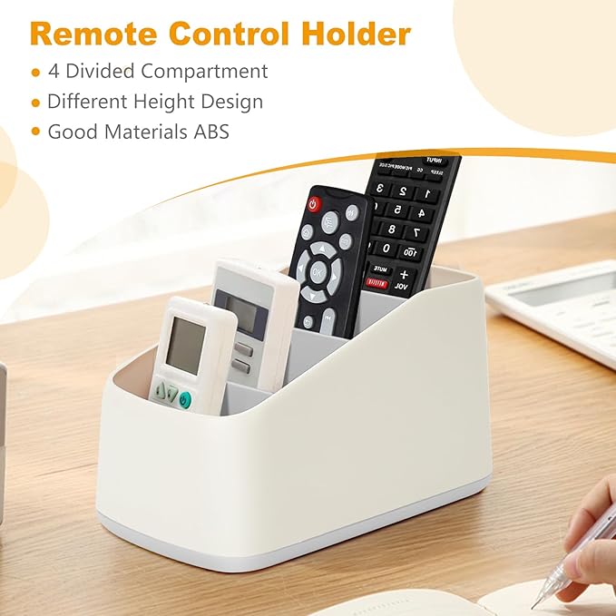 Remote Control Holder with 4 Compartments,TV Remote Caddy/Box/Tray Organizer for Bedside Table/Office Desk,Desktop Storage Organizer for Small Controller,Media Player, Office Supplies