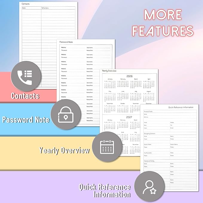 2026 Weekly & Monthly & Daily Planner from Jan 2026 - Dec 2026, Pu Leather Cover Planner, Academic Agenda Planning Organizer with 100GSM Thick Paper, A5 Size, Grey