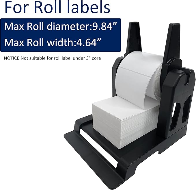Label Holder, Thermal Label Holder for Rolls and Fan-Fold Labels, Shipping Label Roll Holder,Work with Desktop Label Printer for Office and Home(Black Large)