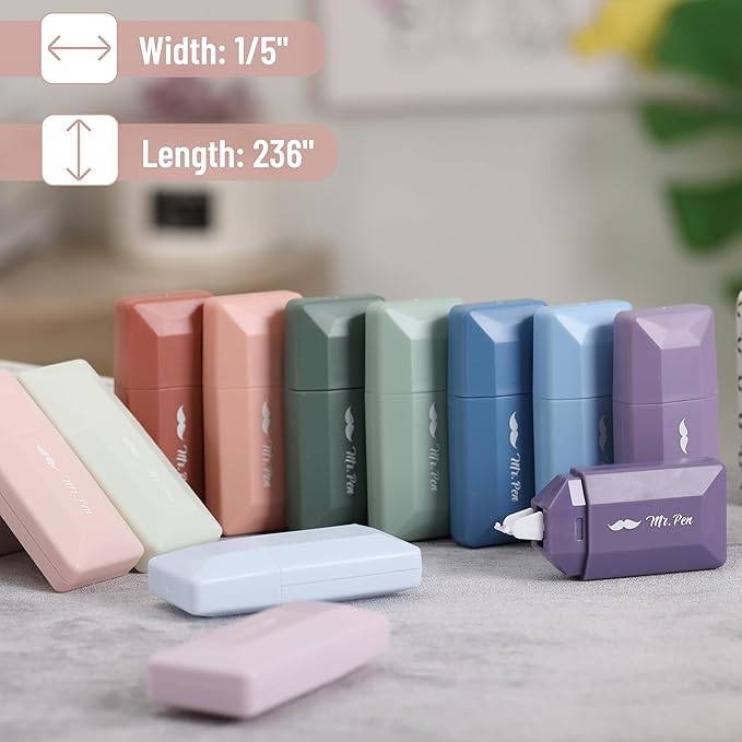 Mr. Pen- Correction Tape Bulk, 0.2" x 236", 12pcs, Pastel Colors, Cute Correction Tape