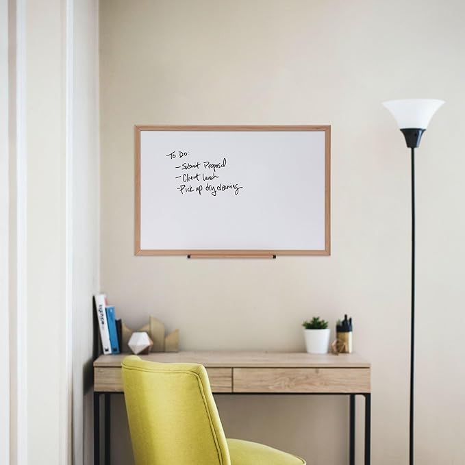 Universal 43619 Dry Erase Board, Melamine, 36 x 24, Oak Frame