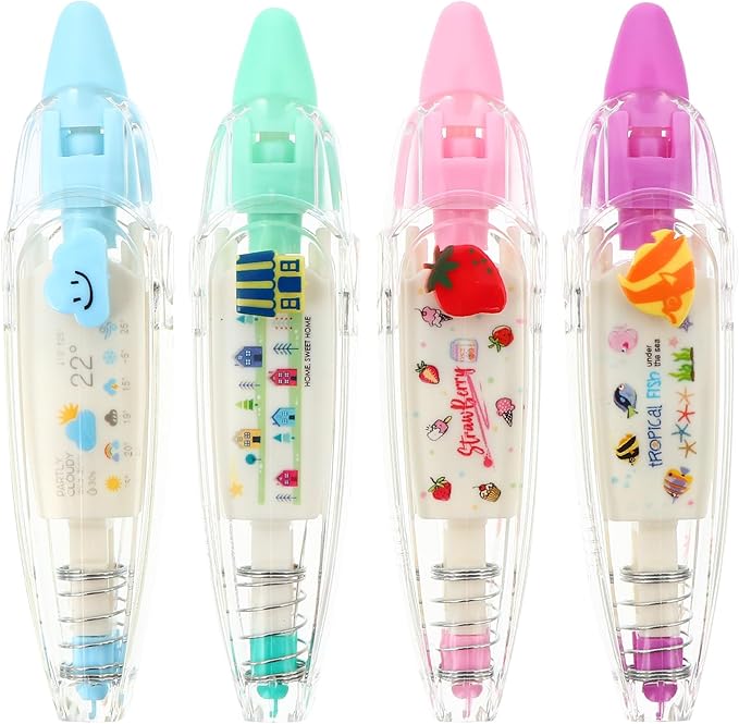 4pcs Cartoon Press Type Correction Tape Pen Set, Decorative DIY Stationery Supplies for Students, Portable Letter Tape for School and Office Use