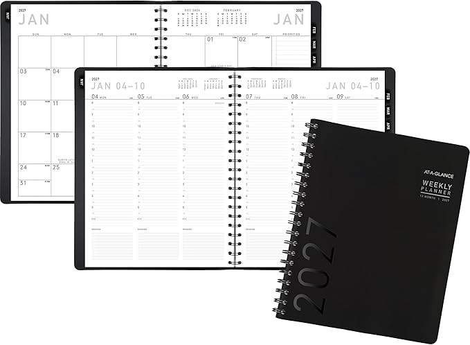AT-A-GLANCE 2027 Appointment Book Planner, Weekly & Monthly, 8.25" x 11", Half-Hourly, Contemporary, Black (70950X0527)