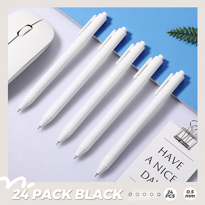 Cholemy 24 Pack Retractable Pens Bulk Pastel Gel Ink Pens 0.5mm Fine Point Tip Black Ink with Grip Smooth Writing for Journaling Note Taking School Supplies(White)
