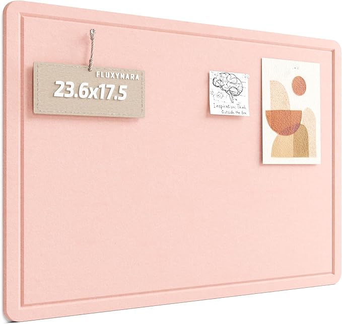 Fluxynara Bulletin Board, 23.6" x 17.5" Cork Board Alternative with 12 Safe Removable Adhesive Tabs, Foldable Felt Pin Board for Home Office, Classroom, Bedroom,Entryway for Walls—Pink