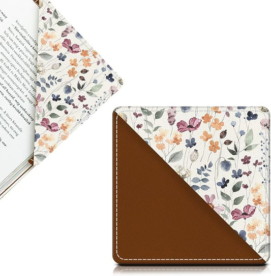 Cute Leather Bookmarks, Fun Triangle Making Corner Bookmark, Book Accessories for Reading Book Lovers, Unbreakable Page Markers for Women Men Watercolor Boho Flowers