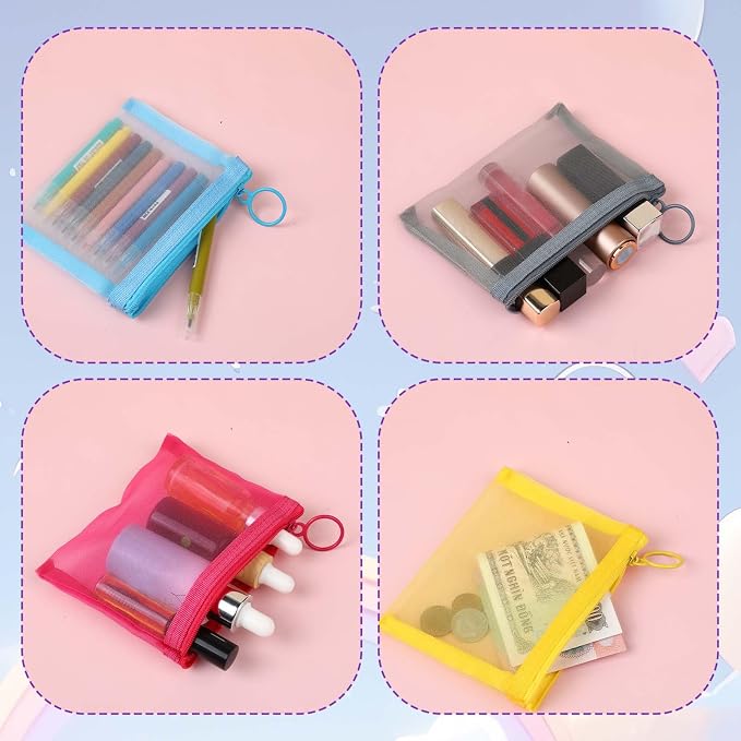 5 Pcs Mini Zipper Pouch Clear Small Zipper Pouch Mesh Zipper Pouch Bags Multipurpose Document Pocket Makeup Cosmetic Accessories Travel Toiletries Storage Pouches for Organization