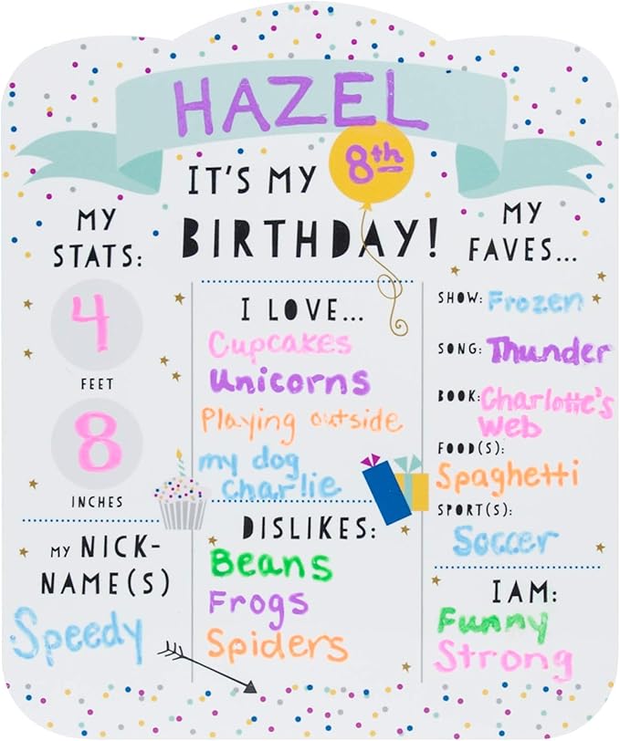 12" x 10" Confetti Birthday Sign/Milestone Whiteboard Style Photo Prop/Reusable Birthday Dry Erase Board