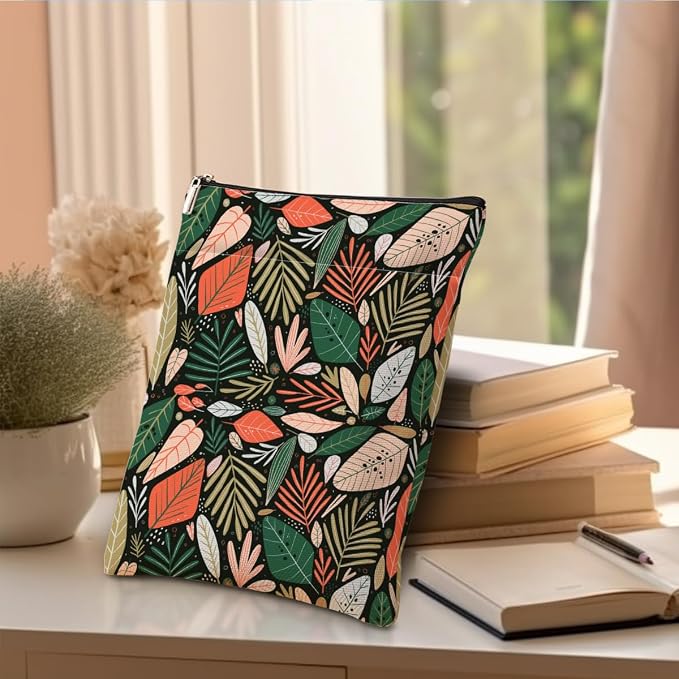 Book Sleeve Book Protector Book Pouch Book Lovers Gifts Bookish Gifts Book Cover with Zipper for Hardcover Paperback Washable Leaves Printed Gift Bag for Women Mom Grandma Birthday, BookCover