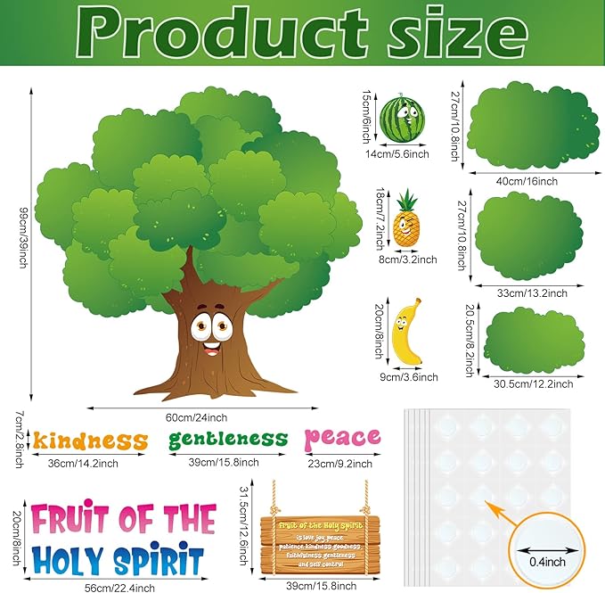 Pajean Fruit of The Spirit Decor Classroom Tree Bulletin Board Decorations Christian Religious Classroom Decor Bulletin Board Tree Cutouts for Elementary School Teacher Supplies