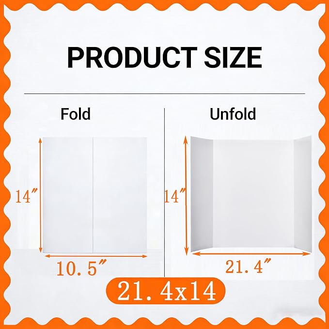 12Pack Trifold Display Board 21.4"x 14", White Corrugated Poster Board for School Projects, Science Fairs, Presentations
