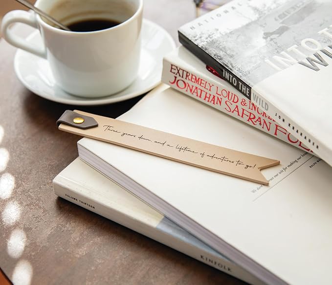 Engraved Leather Bookmark in Cream - 3 Years Down, Genuine Leather 3rd Year Wedding Anniversary Traditional Gift for Him & Her, Husband Wife