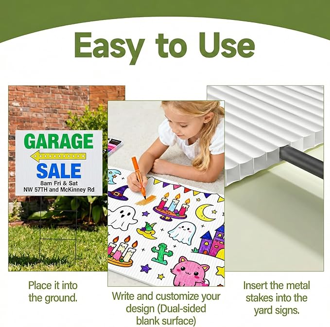 PEKGRIL 2 Pack 24 x 36 Inch Blank Yard Signs, Large Poster Board with Metal Stakes, Yard Sale Sign for Outside, Corrugated Plastic Board for Garage Sale, Garage Sale, Estate sale, Wedding, Parking - White