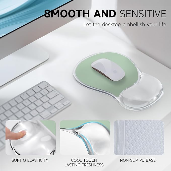AUPET Ergonomic Mouse Pad with Gel Wrist Support – Non-Slip Mouse Mat with Comfortable Memory Gel Cushion – Relieves Wrist Pain – Designer Pattern for Home Office & Gaming (Mint Light Green)