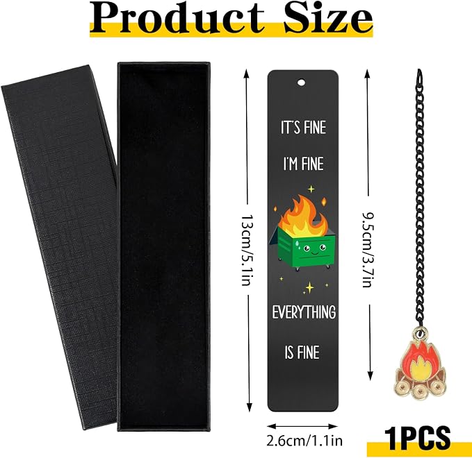 Funny Bookmark for Men - Dumpster Fire Desk Accessories Metal Book Marks Gifts for Reading Women Black Cute Inspirational Page Markers for Boys Girls Kids Students Teachers Birthday School