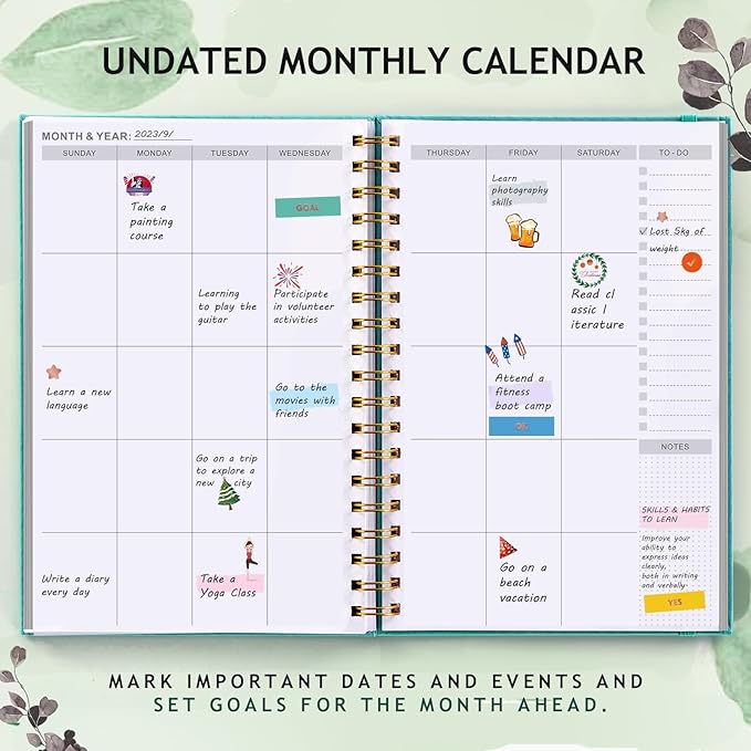 JUBTIC Monthly Planner Undated 7"x10", 30- Month To Do List Notebook For Women or Men, Large Size Hardcover Appointment Book Calendar Planner Organizes Your Task to Boost Productivity, 2025-2027, Green