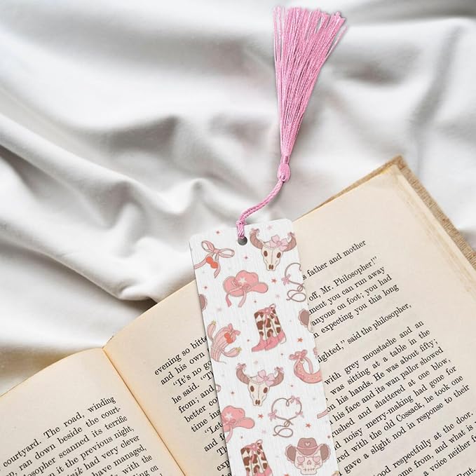 Western Cowgirl 5pcs Wood Bookmarks with Tassel for Planner Reading Book Lovers Accessory Readers Men Women 4.6 X 1.2 Inch