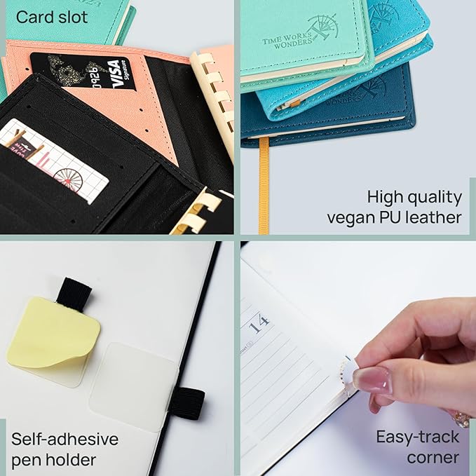 POPRUN Pocket Planner 2026-2027 (Slim Size 3.5'' x 6.5'') Academic Purse Calendar (July 2026 - June 2027) with Hourly Time Slots, 100GSM Thick Paper, Spiral Soft Cover - Celadon Green