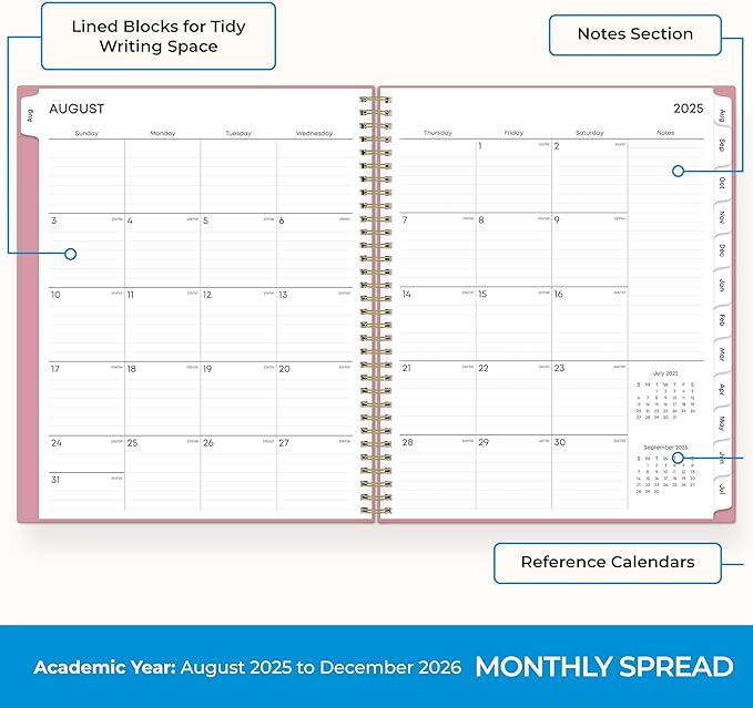 Blue Sky 17 Month Weekly and Monthly Academic Year Planner Calendar, August - December, Flexible Cover, Wirebound, Laminated Tabs, Dusty Rose (Dusty Rose- 2025/2026, 8.5" x 11")