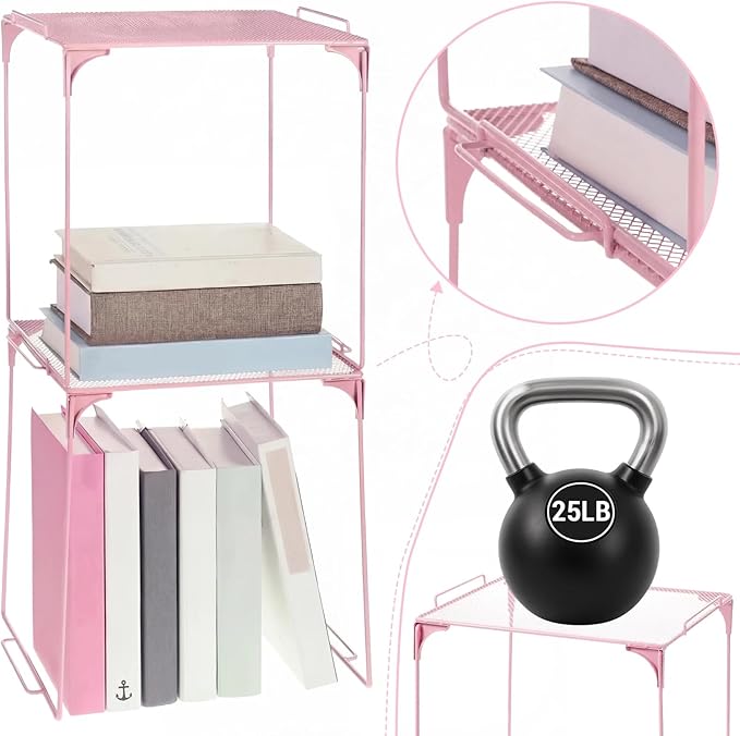 Colarr Pink Locker Organizer Shelf Locker Accessories for Girls Stackable Storage Organization Shelf Area Saver Fits Standard Size for School Office Kitchen and Home