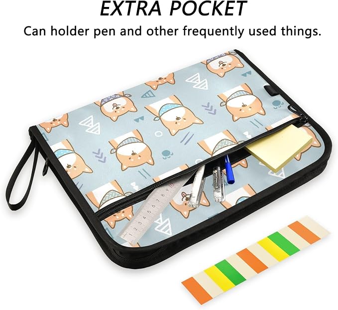 Cartoon Shiba Inu Dog 13 Pockets Expanding File Folder with Sticky Labels Accordion File Folder Document Organizer Letter Size A4 Papers Expandable File Keeper